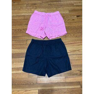 Talbots 100% Linen Elastic Waist Drawstring Shorts Sz Small *Lot of 2 Pink Black